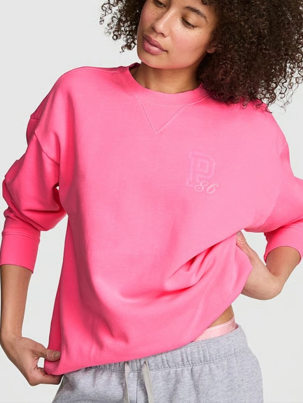 VS Pink Campus Fleece Crew Sweatshirt Sz Med NWT